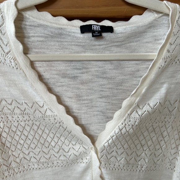 Frye Pointelle Cardigan Sweater Ivory Long Sleeve Button Up Women's Size Medium - Picture 4 of 7